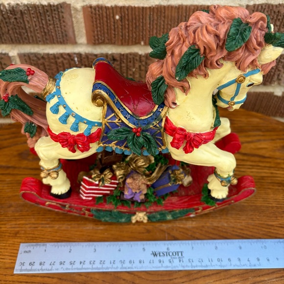 Christmas Holiday Resin Rocking Horse with gifts doll Teddy Bear - Picture 8 of 9